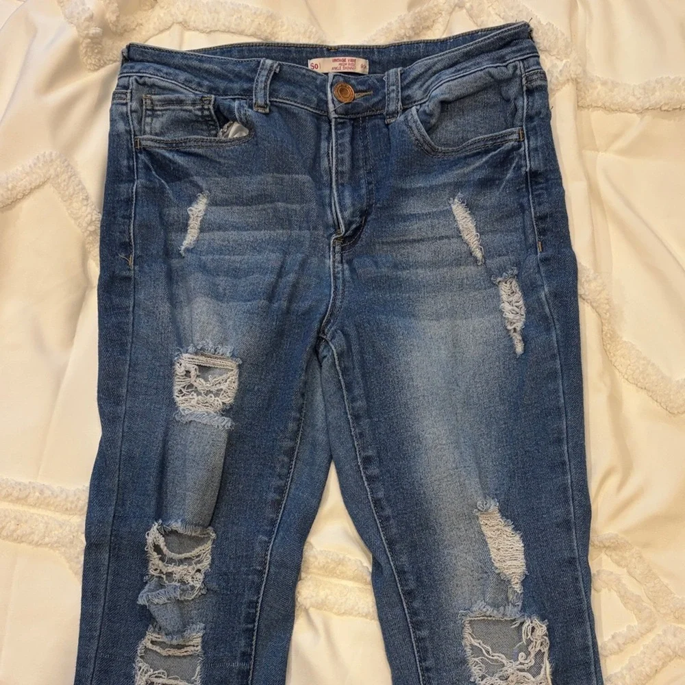 SO Juniors Vintage Vibe High Rise Ankle Skinny Jeans Blue Distressed Size 9/29W - Picture 3 of 14